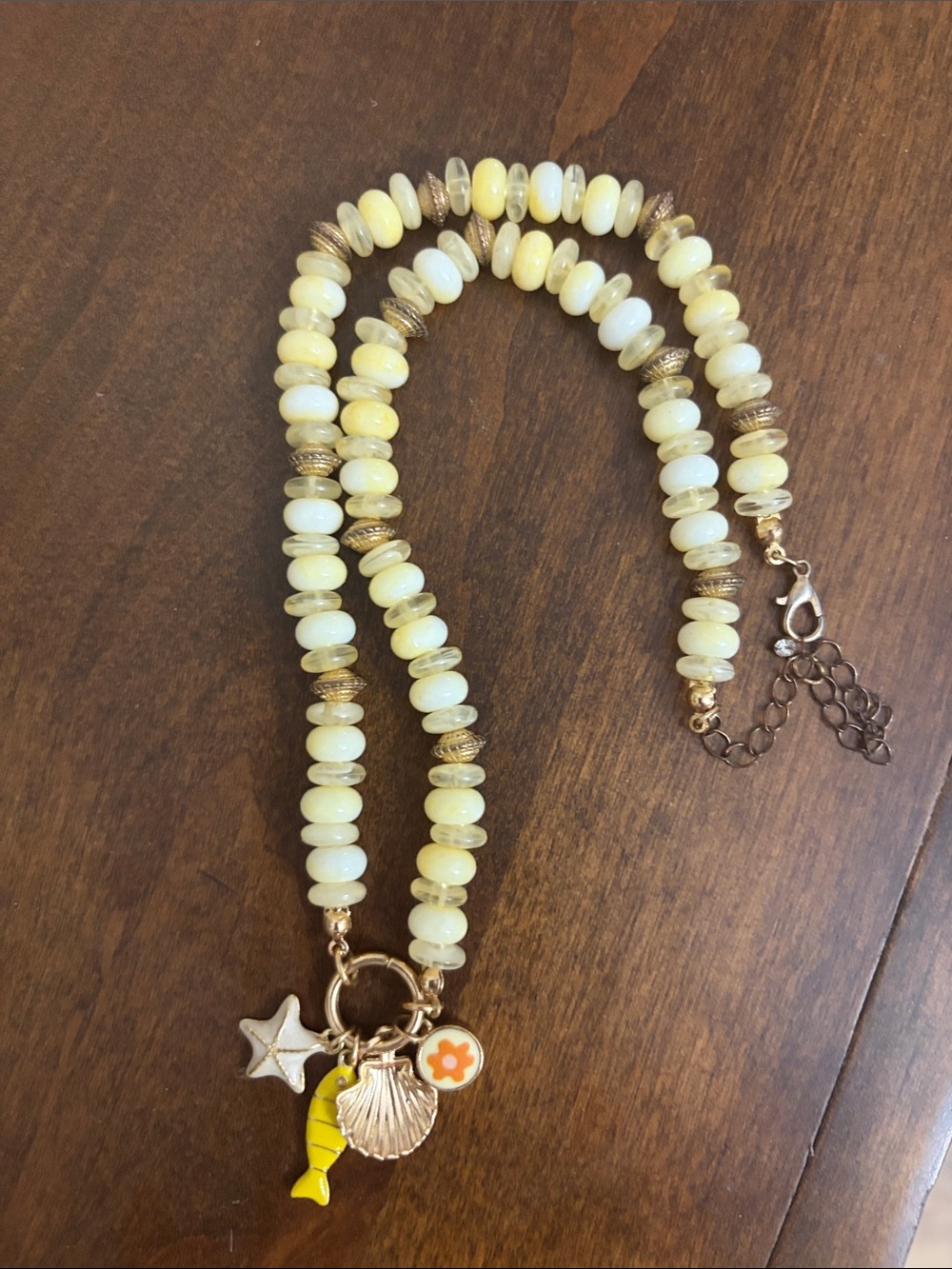 Yellow Beaded Charm Necklace with Shell and Star Accents ⭐️ 🐟 🌼